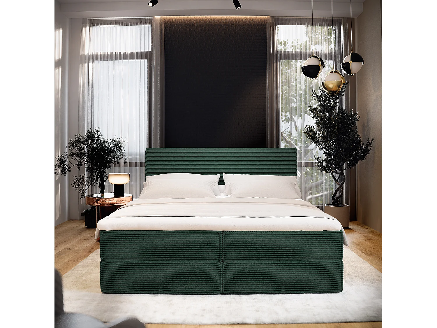 Boxspringbed PELLIO 140x200 cm Set met hoofdbord, bedbodem en matras, Groen