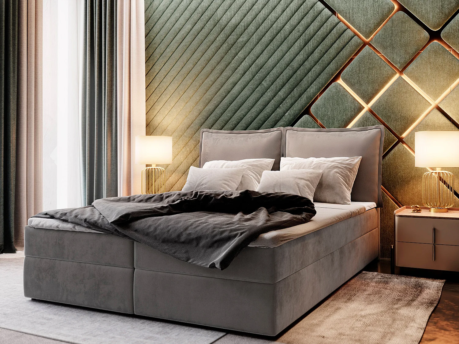 Boxspringbed LENTE 180x200 cm Set met hoofdbord, bedbodem en matras, Grijs
