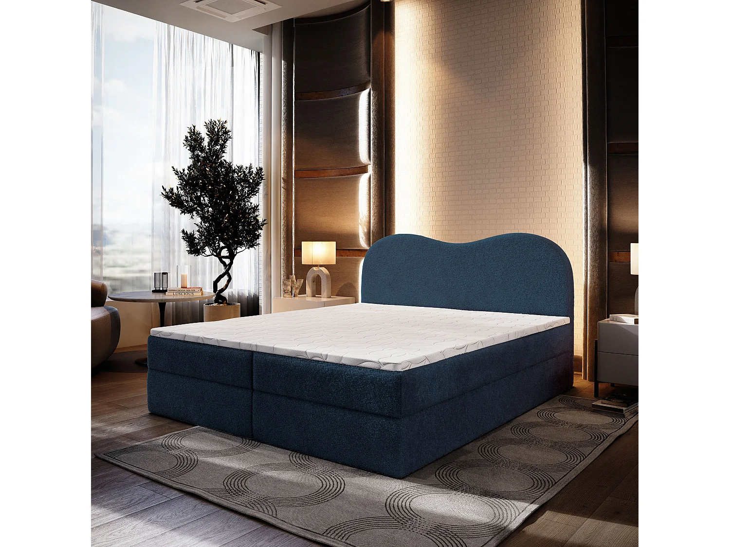 Boxspringbed FLUVIA 140x200 cm Set met hoofdbord, bedbodem en matras, Blauw