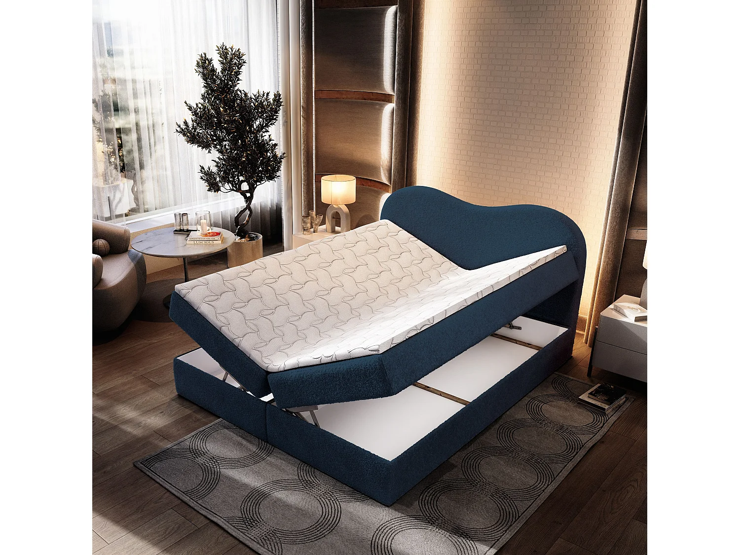 Boxspringbed FLUVIA 140x200 cm Set met hoofdbord, bedbodem en matras, Blauw