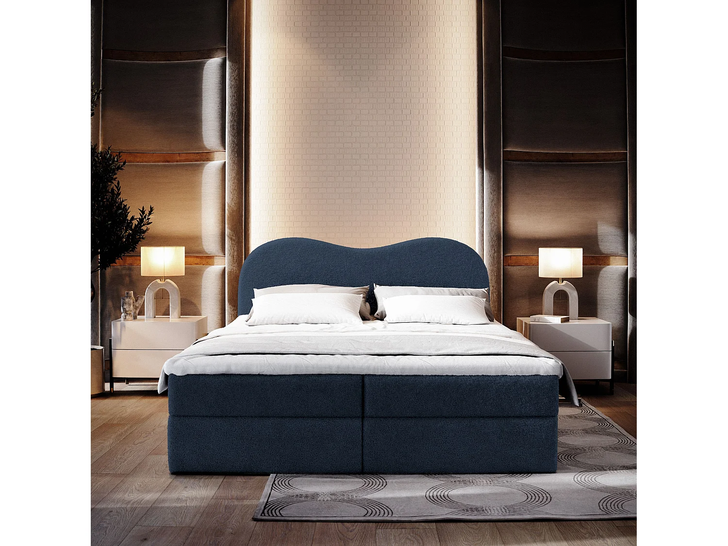 Boxspringbed FLUVIA 140x200 cm Set met hoofdbord, bedbodem en matras, Blauw