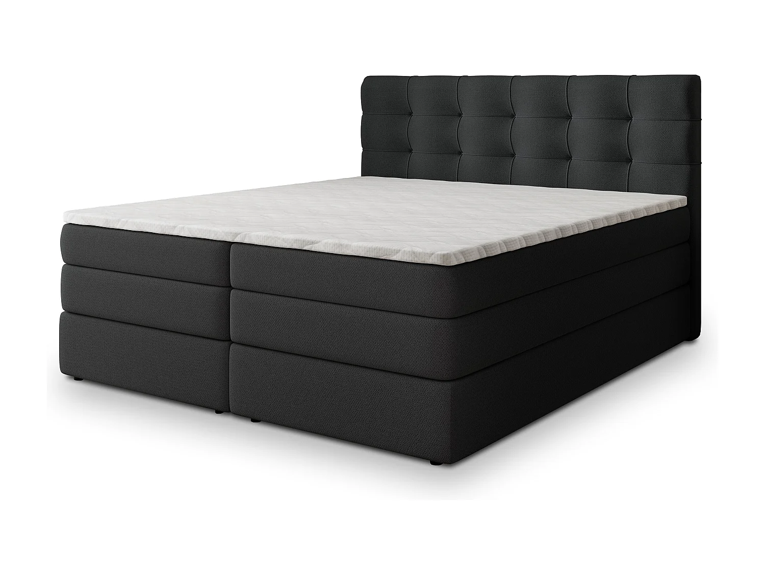 Lit continental AREZI, 140x200 cm, Tissu tressé, Noir