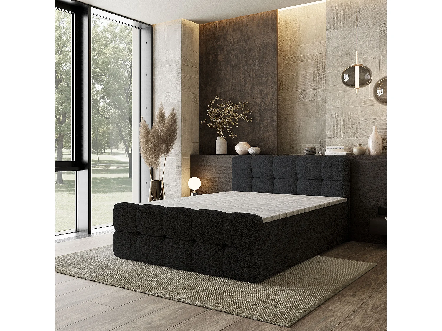 Boxspringbed BRUME 180x200 cm Set met hoofdbord, bedbodem en matras, Zwart