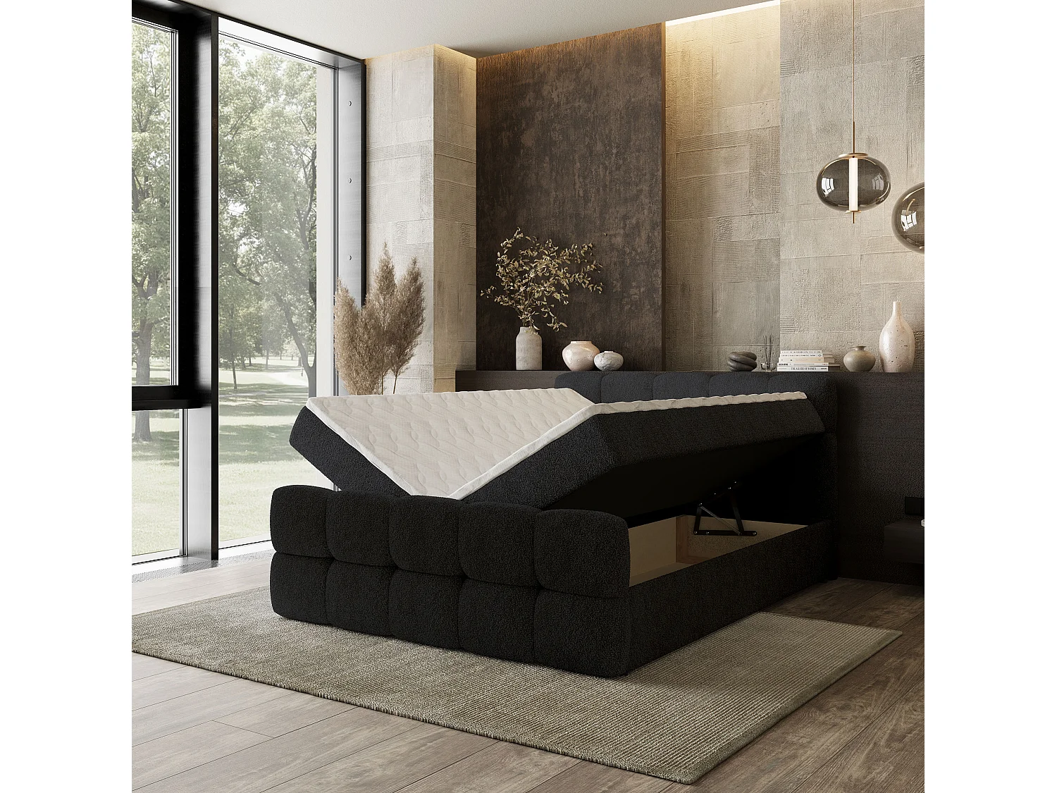 Boxspringbed BRUME 180x200 cm Set met hoofdbord, bedbodem en matras, Zwart