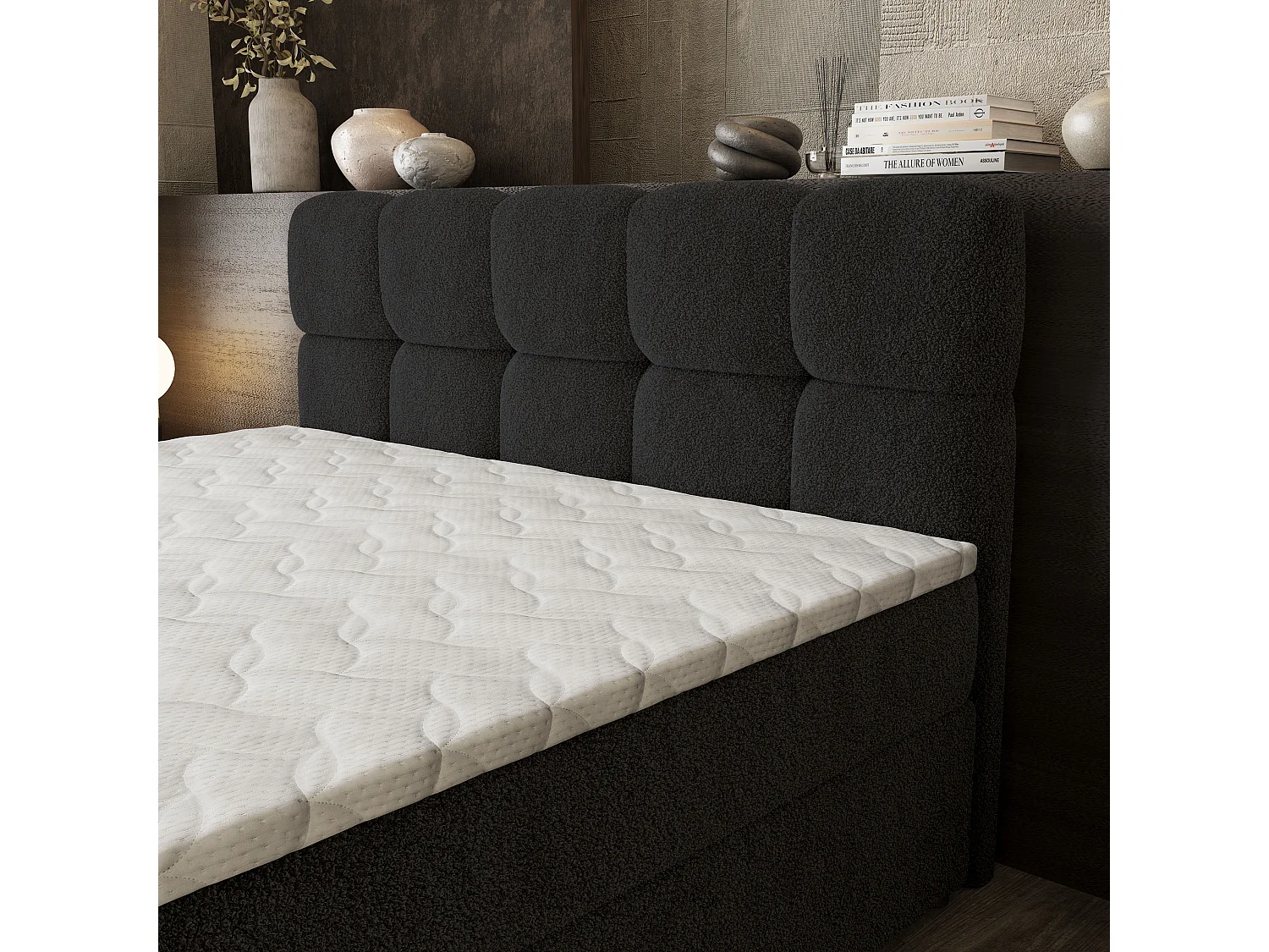 Boxspringbed BRUME 180x200 cm Set met hoofdbord, bedbodem en matras, Zwart