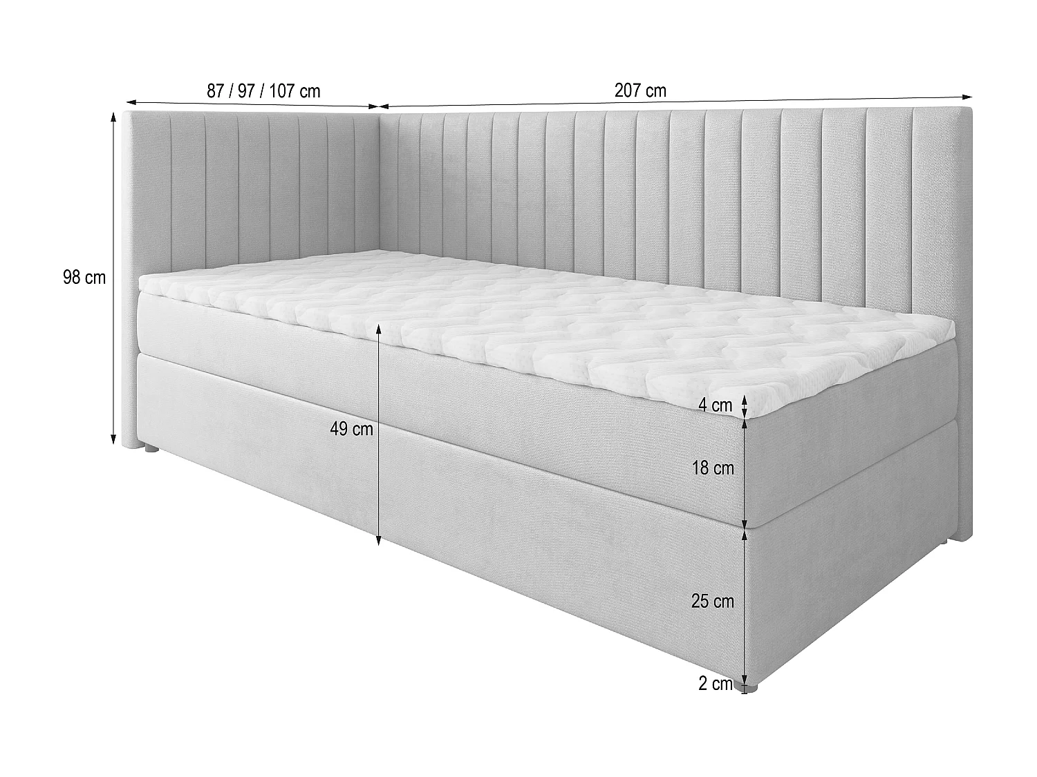 Boxspringbed ARIS 100x200 cm Set met hoofdbord, bedbodem en matras, Grijs
