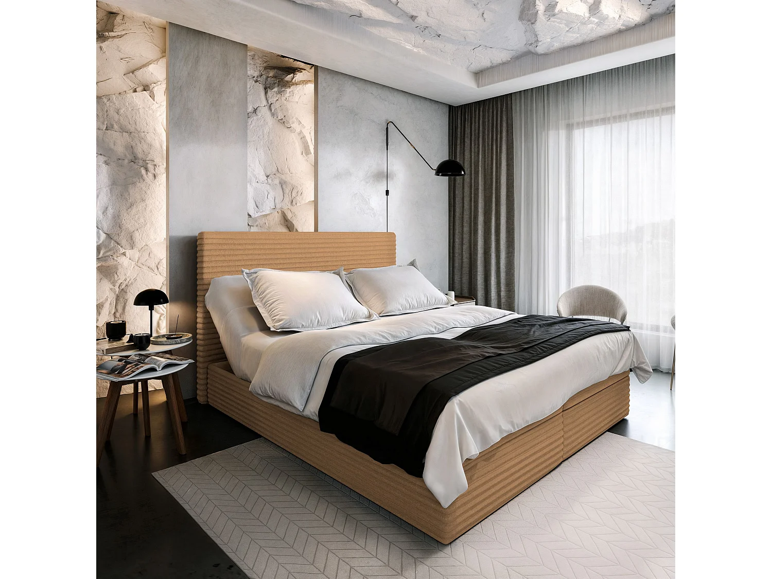 Boxspringbed MILARA 140x200 cm Set met hoofdbord, bedbodem en matras, Bruin