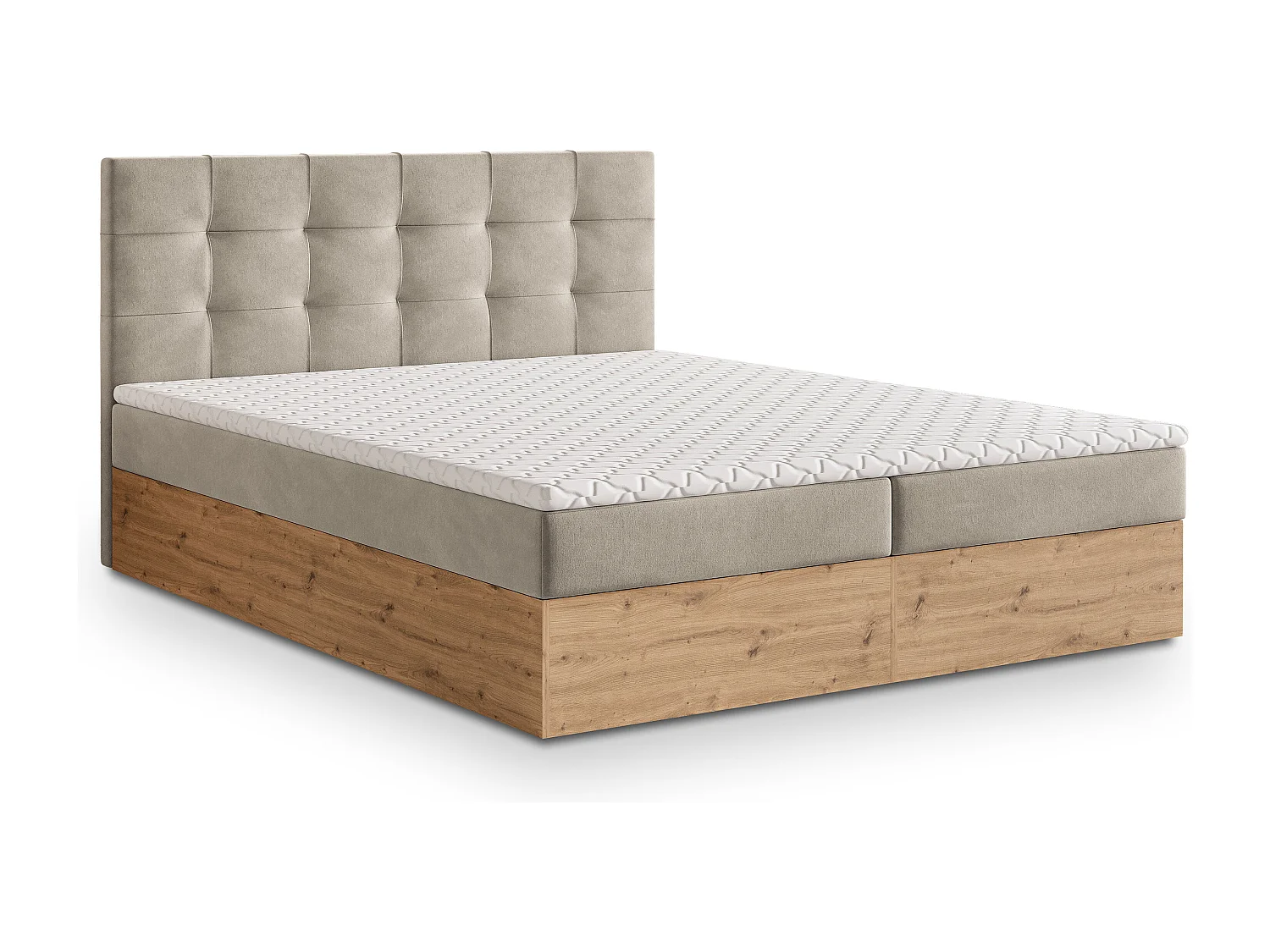 Lit continental MOLVEN, 160x200 cm, Tissu tressé, Beige