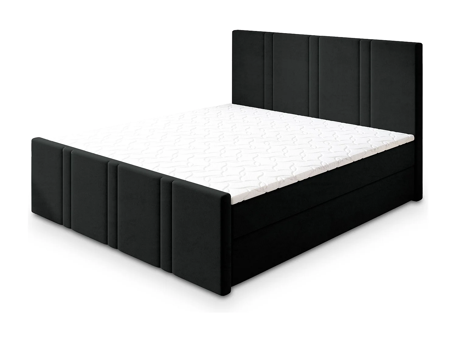 Lit continental COMOZA, 180x200 cm, Tissu pelucheux, Noir