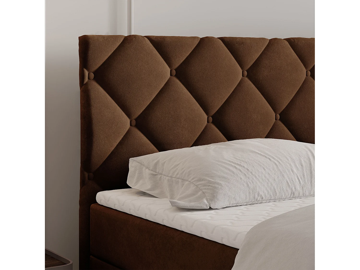 Lit continental ROVARI, 140x200 cm, Tissu pelucheux, Marron