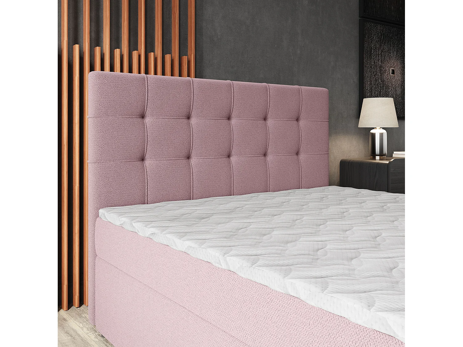 Lit continental PALMA, 180x200 cm, Tissu tressé, Rose