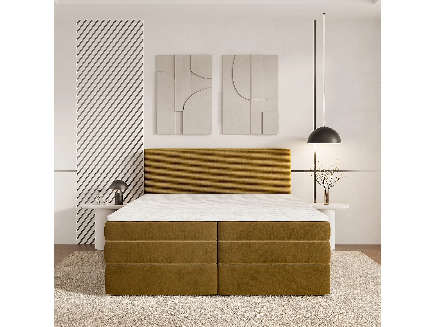 Lit continental MATERN, 180x200 cm, Tissu pelucheux, Jaune