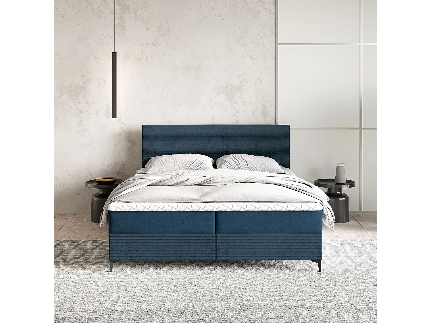 Boxspringbed TORREL 180x200 cm Set met hoofdbord, bedbodem en matras, Blauw