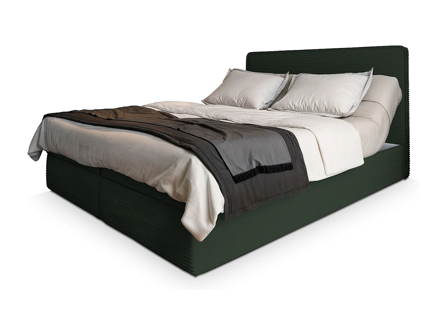 Lit continental ASTOR, 140x200 cm, Tissu en velours côtelé, Vert