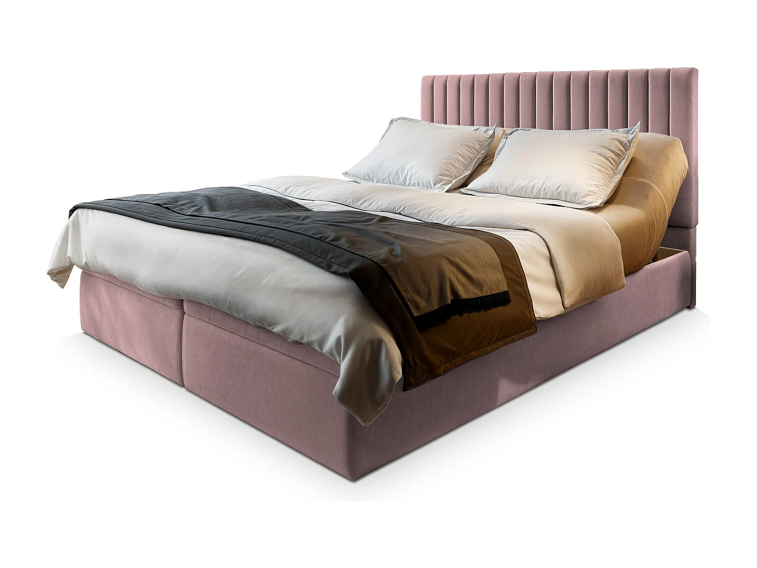 Lit continental MURLO, 180x200 cm, Tissu pelucheux, Rose