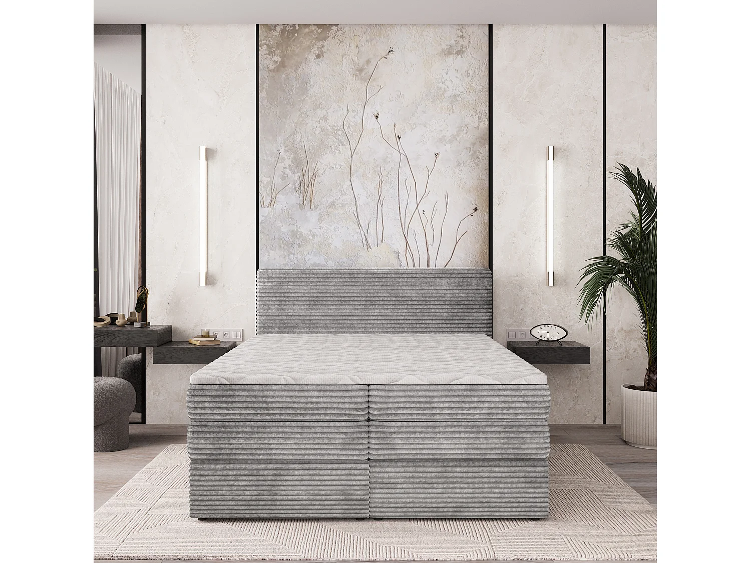 Boxspringbed LUNERA 140x200 cm Set met hoofdbord, bedbodem en matras, Lichtgrijs
