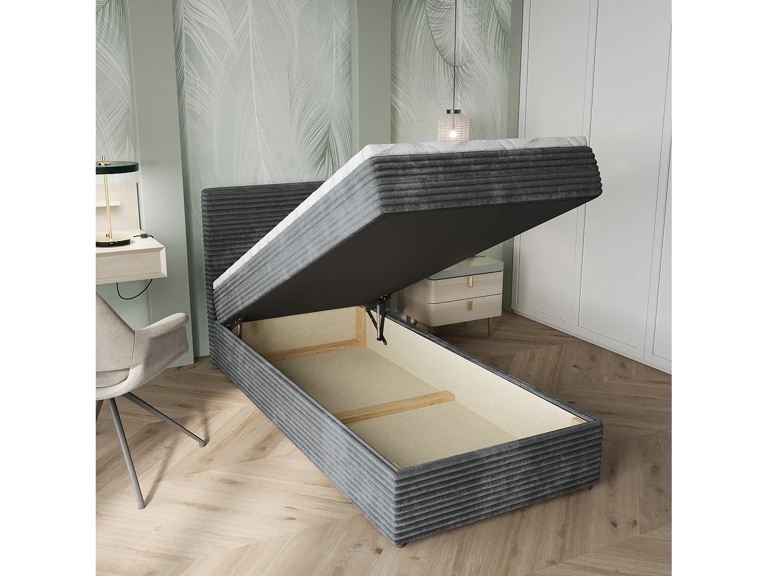 Boxspringbed PISA 100x200 cm Set met hoofdbord, bedbodem en matras, Antracietgrijs