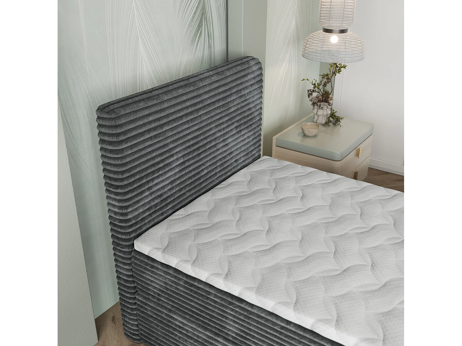 Boxspringbed PISA 100x200 cm Set met hoofdbord, bedbodem en matras, Antracietgrijs