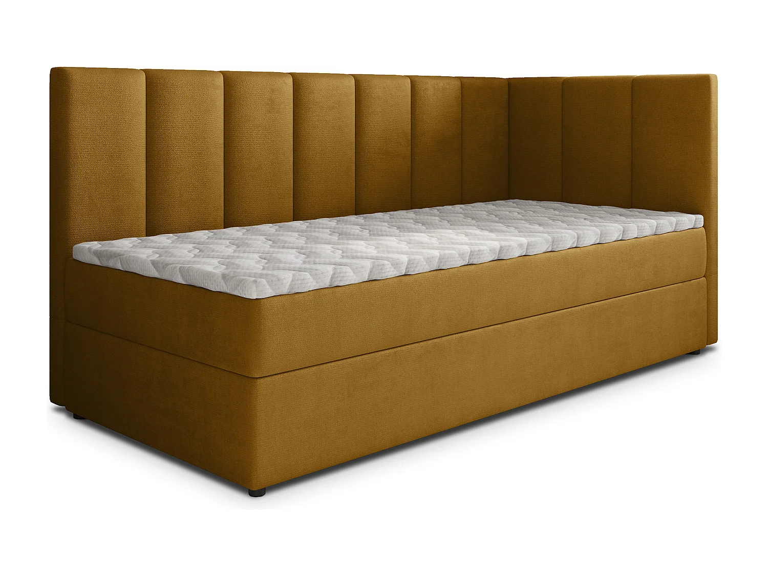 Boxspringbed BEVE 100x200 cm Set met hoofdbord, bedbodem en matras, Geel