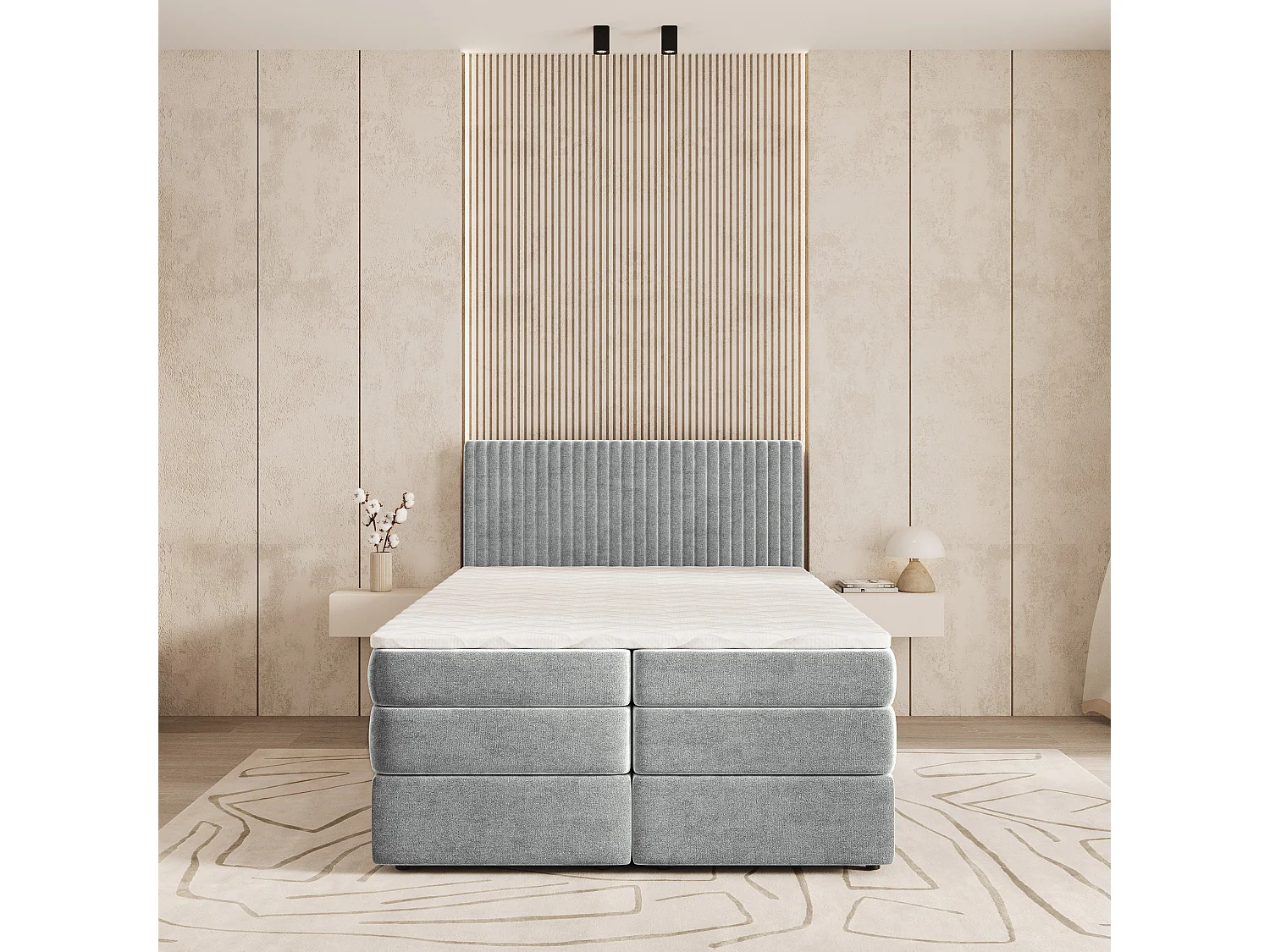 Boxspringbed FELBIO 180x200 cm Set met hoofdbord, bedbodem en matras, Lichtgrijs
