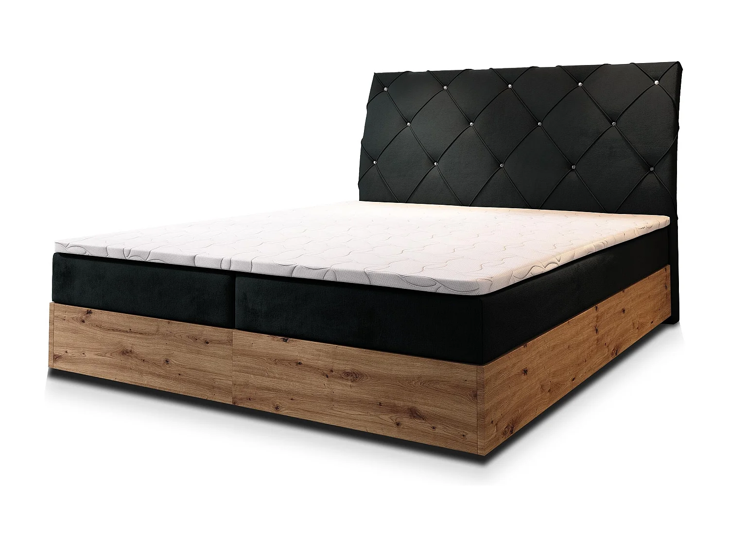 Boxspringbed VELLANO 180x200 cm Set met hoofdbord, bedbodem en matras, Zwart