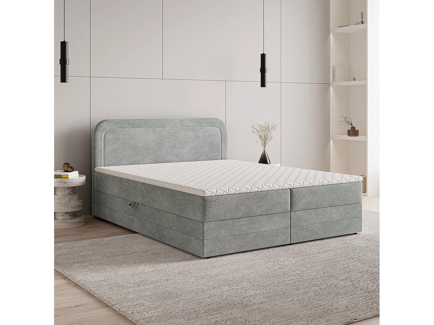 Boxspringbed ARMEL 160x200 cm Set met hoofdbord, bedbodem en matras, Lichtgrijs
