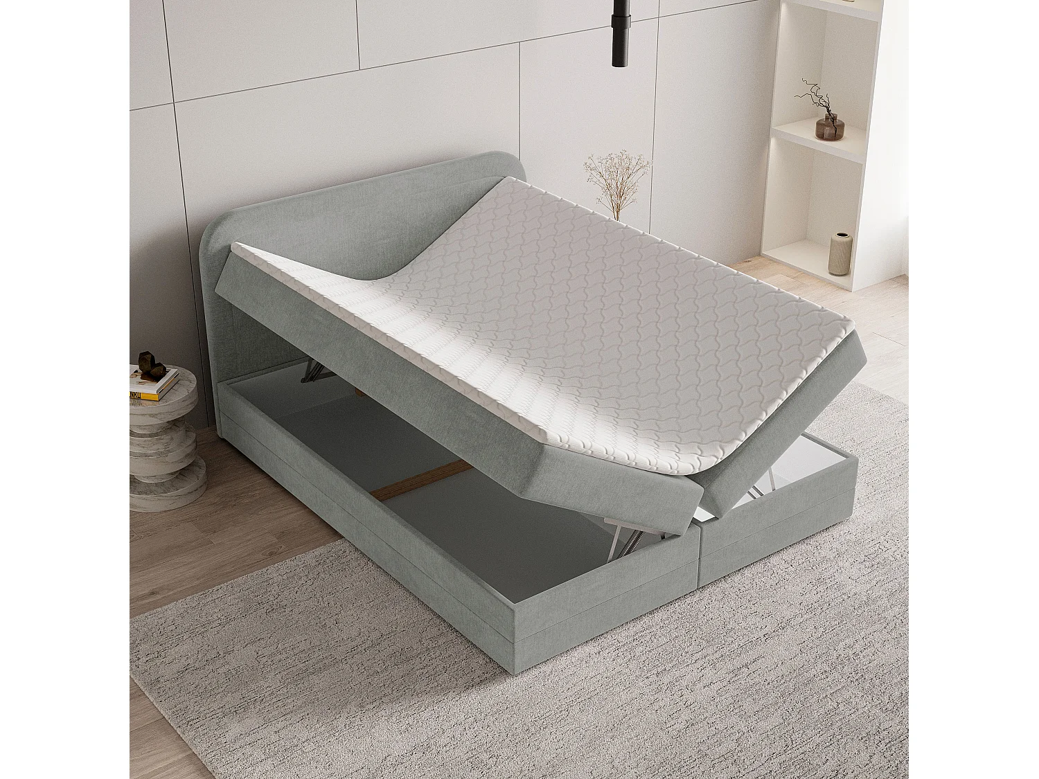 Boxspringbed ARMEL 160x200 cm Set met hoofdbord, bedbodem en matras, Lichtgrijs