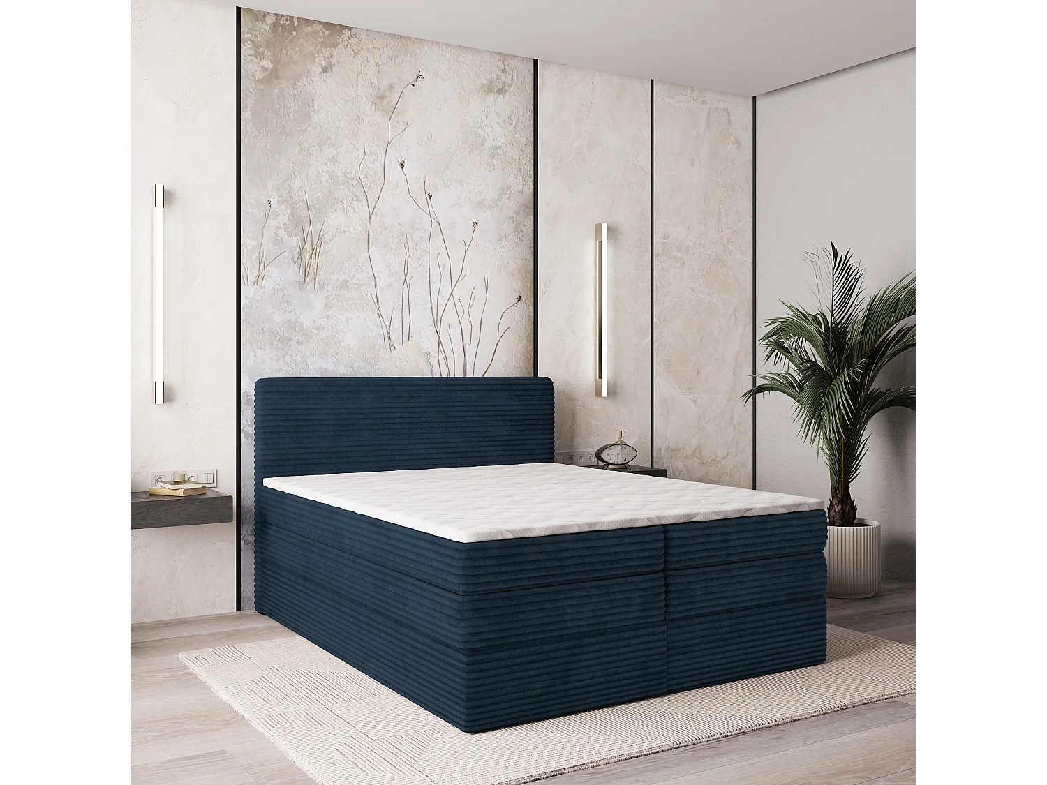 Boxspringbed LUNERA 160x200 cm Set met hoofdbord, bedbodem en matras, Blauw