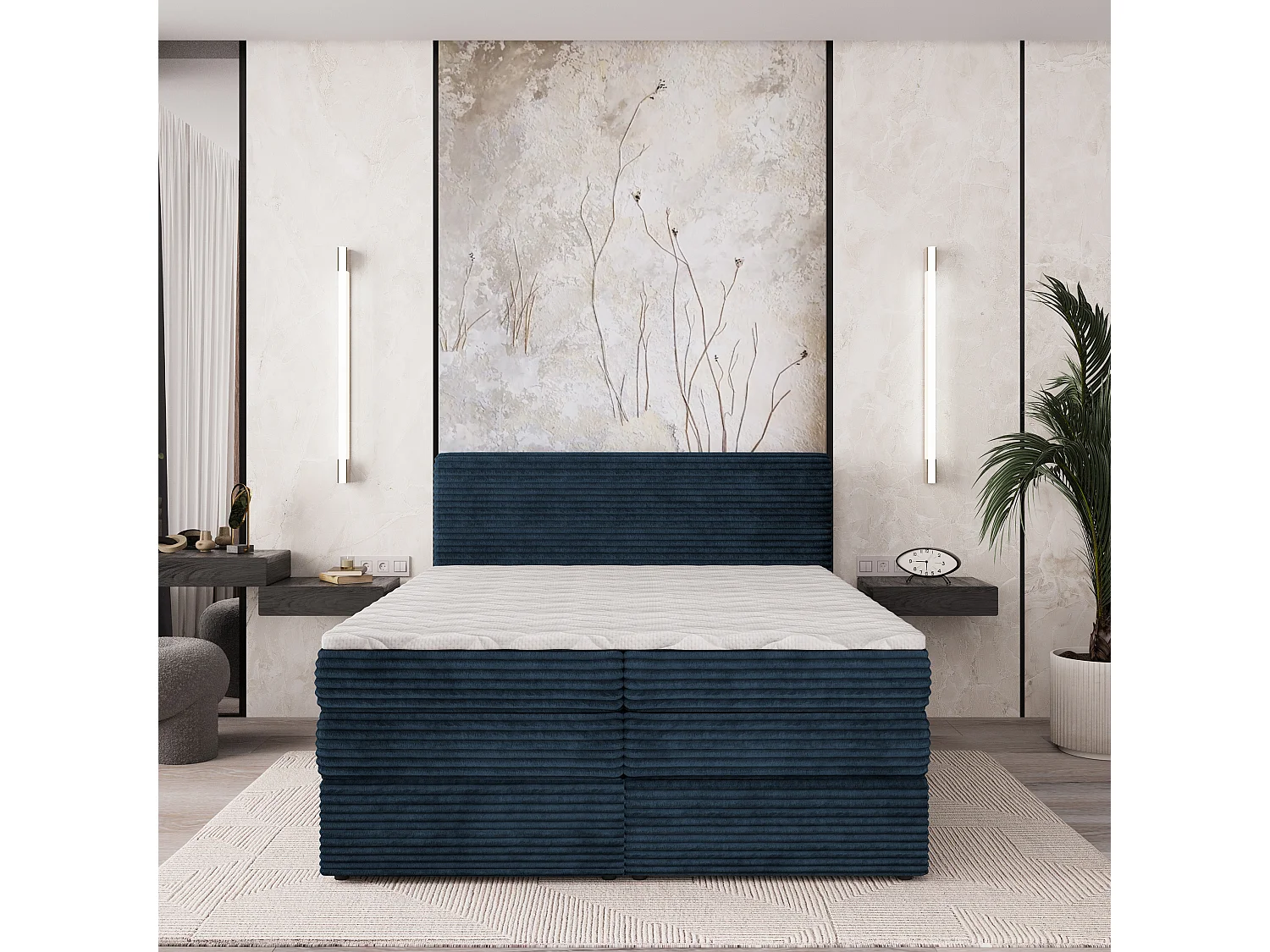 Boxspringbed LUNERA 160x200 cm Set met hoofdbord, bedbodem en matras, Blauw