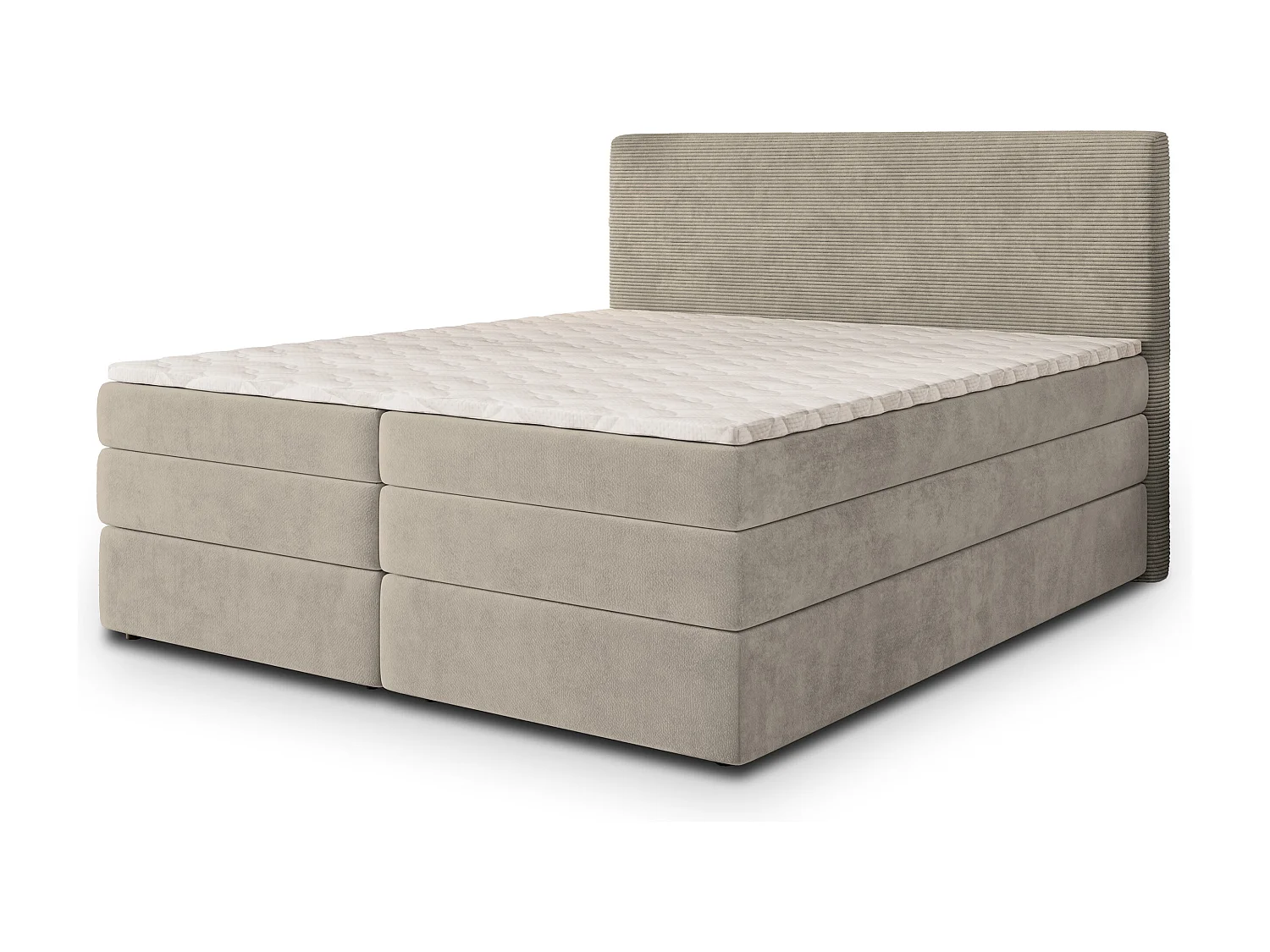 Lit continental MATERN, 160x200 cm, Tissu pelucheux, Beige