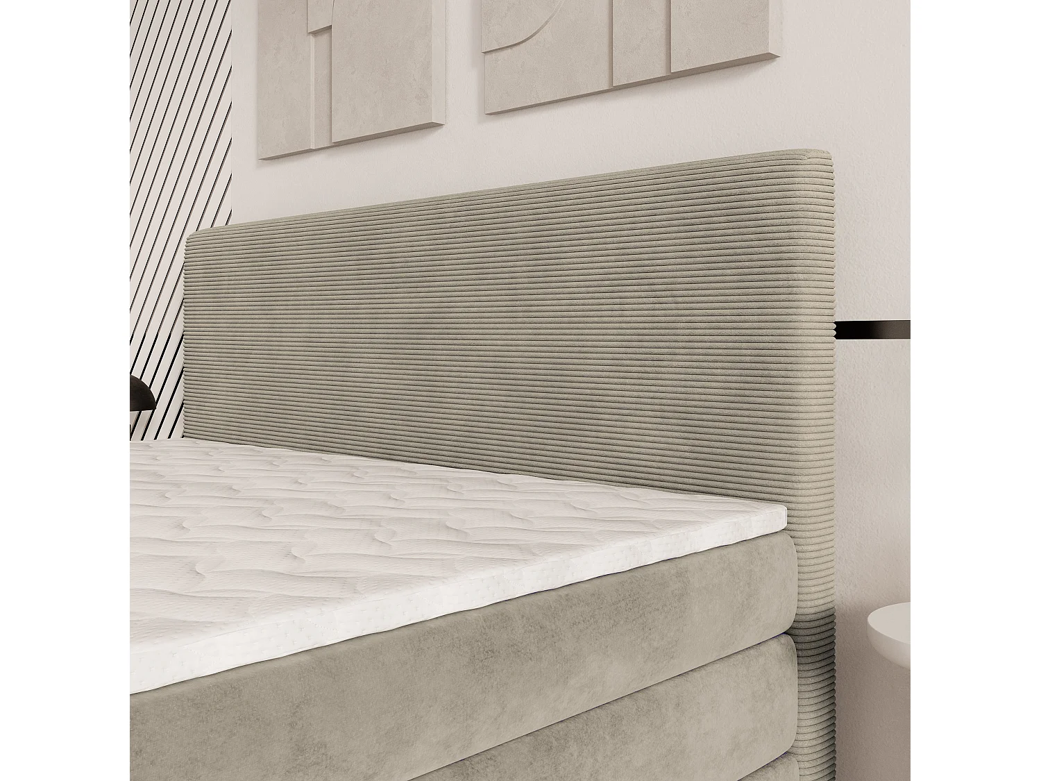 Lit continental MATERN, 160x200 cm, Tissu pelucheux, Beige