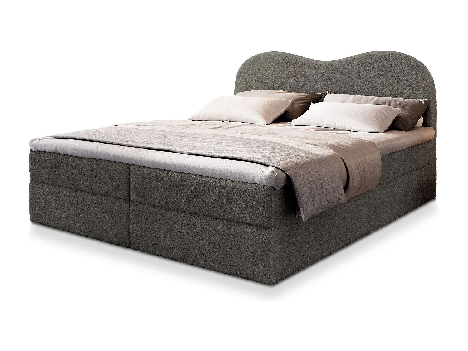 Lit continental FLUVIA, 180x200 cm, Tissu bouclé, Gris