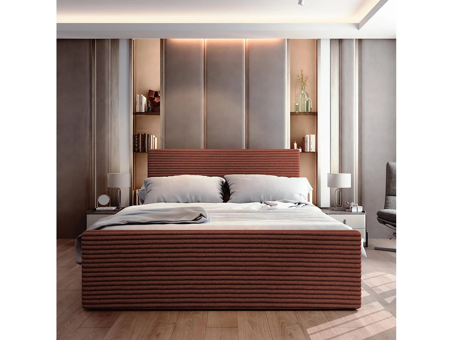 Boxspringbed BRENTO 180x200 cm Set met hoofdbord, bedbodem en matras, Bruin