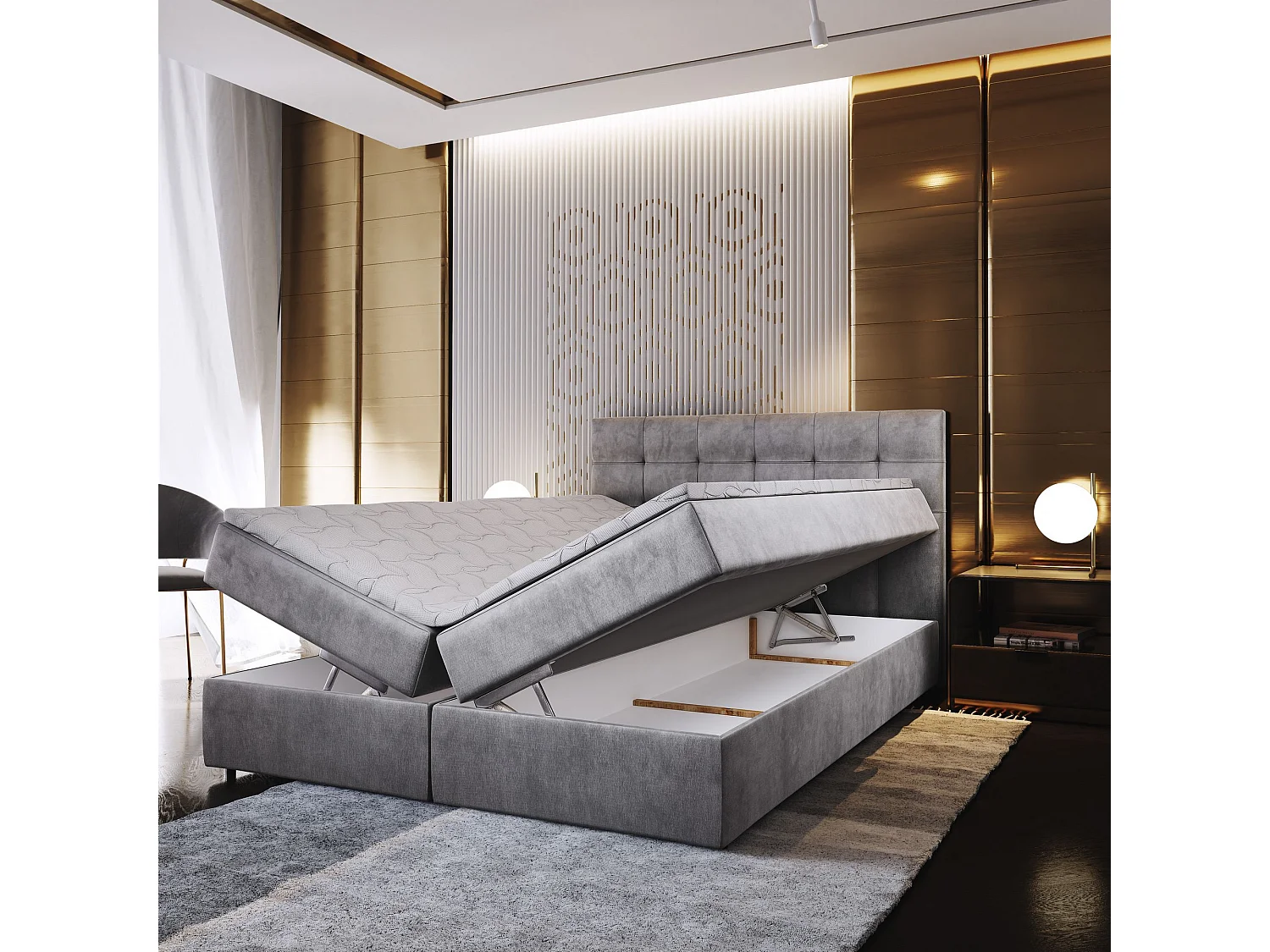 Boxspringbed GLOS 140x200 cm Set met hoofdbord, bedbodem en matras, Lichtgrijs