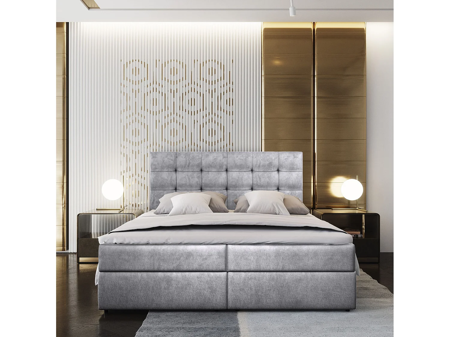 Boxspringbed GLOS 140x200 cm Set met hoofdbord, bedbodem en matras, Lichtgrijs