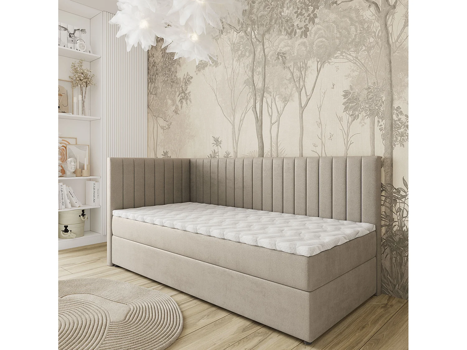 Boxspringbed ARIS 100x200 cm Set met hoofdbord, bedbodem en matras, Beige