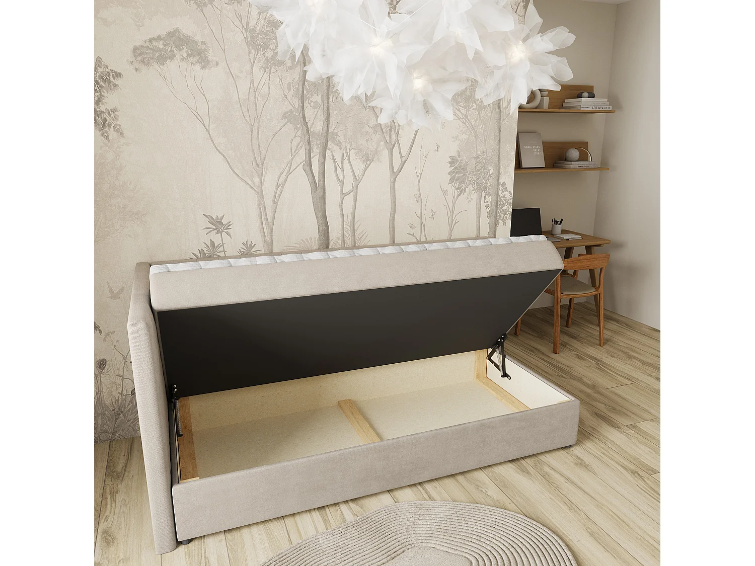 Boxspringbed ARIS 100x200 cm Set met hoofdbord, bedbodem en matras, Beige