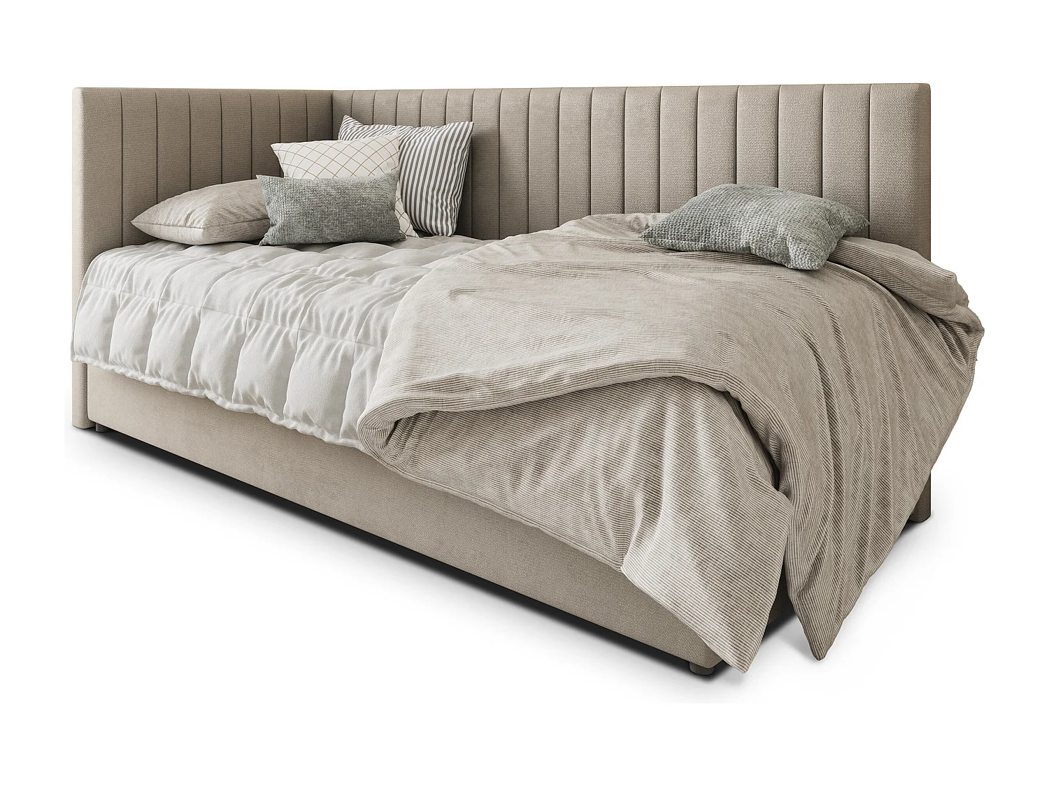 Boxspringbed ARIS 100x200 cm Set met hoofdbord, bedbodem en matras, Beige