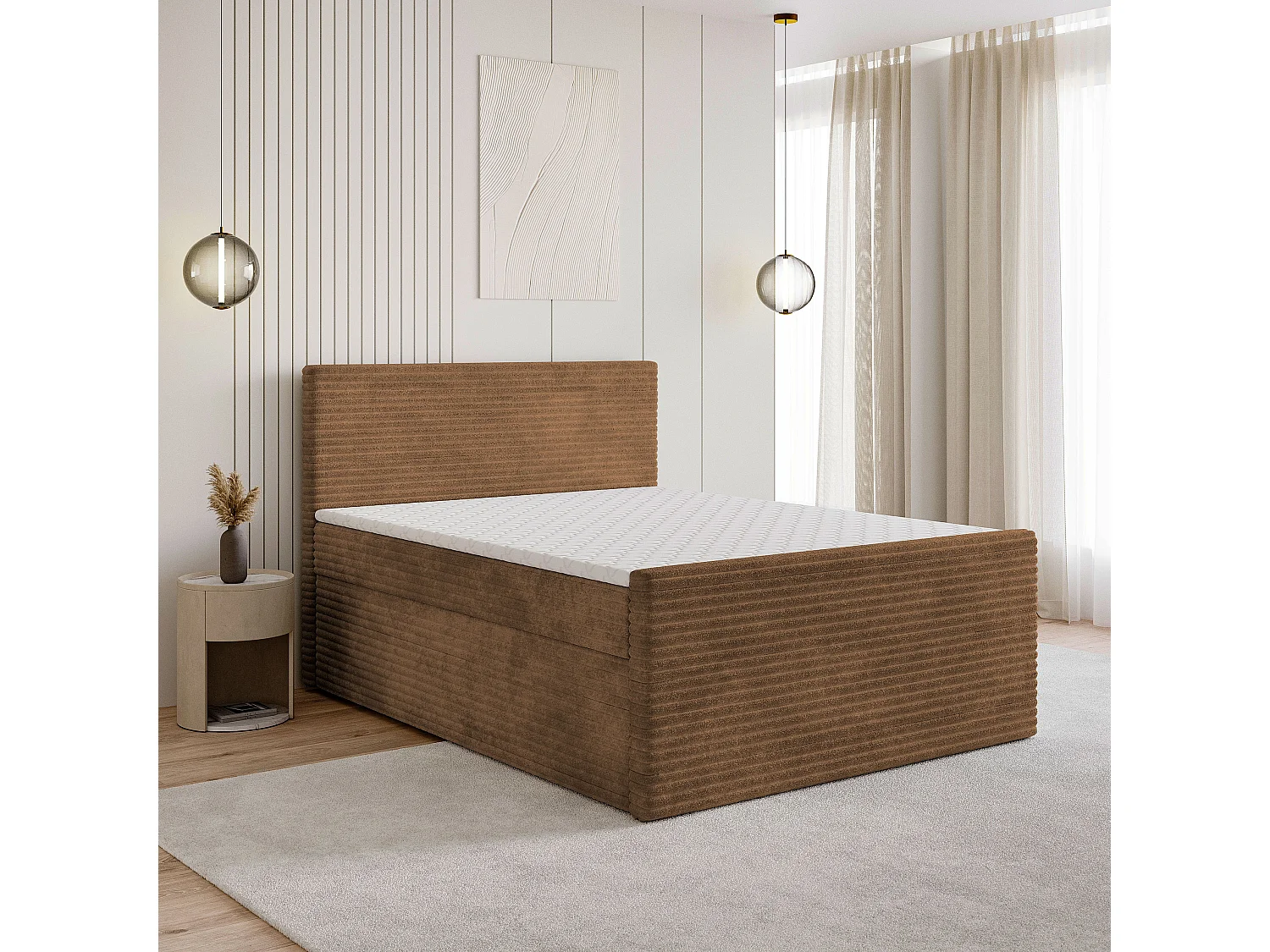 Boxspringbed NOLEN 180x200 cm Set met hoofdbord, bedbodem en matras, Koperkleurig