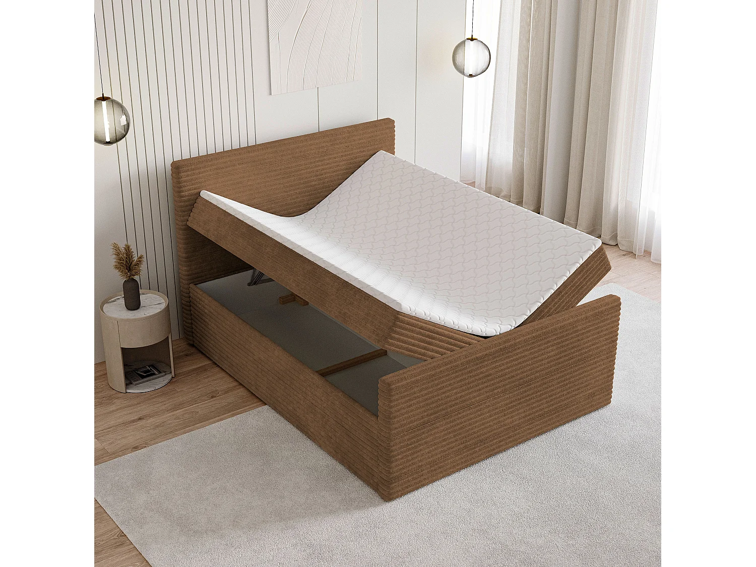 Boxspringbed NOLEN 180x200 cm Set met hoofdbord, bedbodem en matras, Koperkleurig