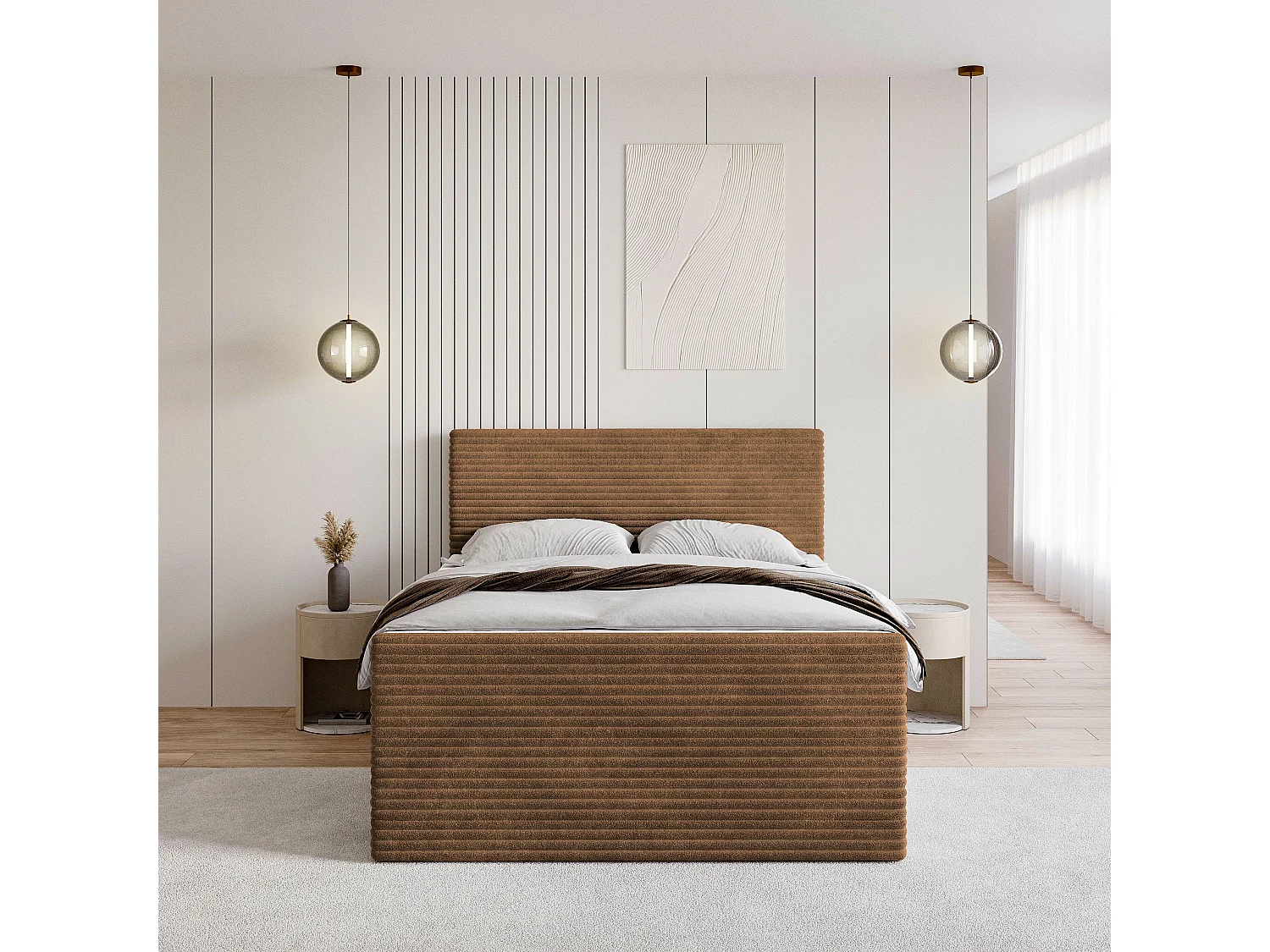 Boxspringbed NOLEN 180x200 cm Set met hoofdbord, bedbodem en matras, Koperkleurig