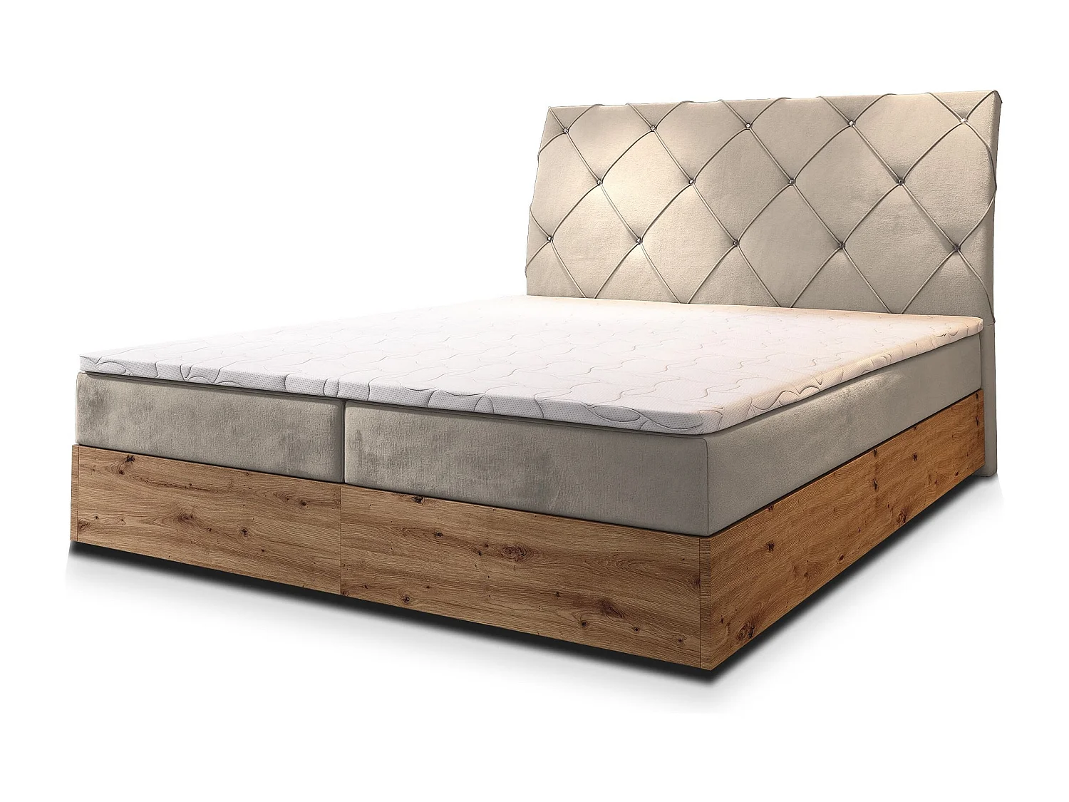 Lit continental VELLANO, 160x200 cm, Tissu pelucheux, Beige