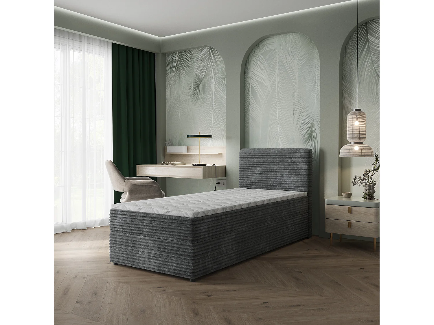 Boxspringbed PISA 80x200 cm Set met hoofdbord, bedbodem en matras, Antracietgrijs