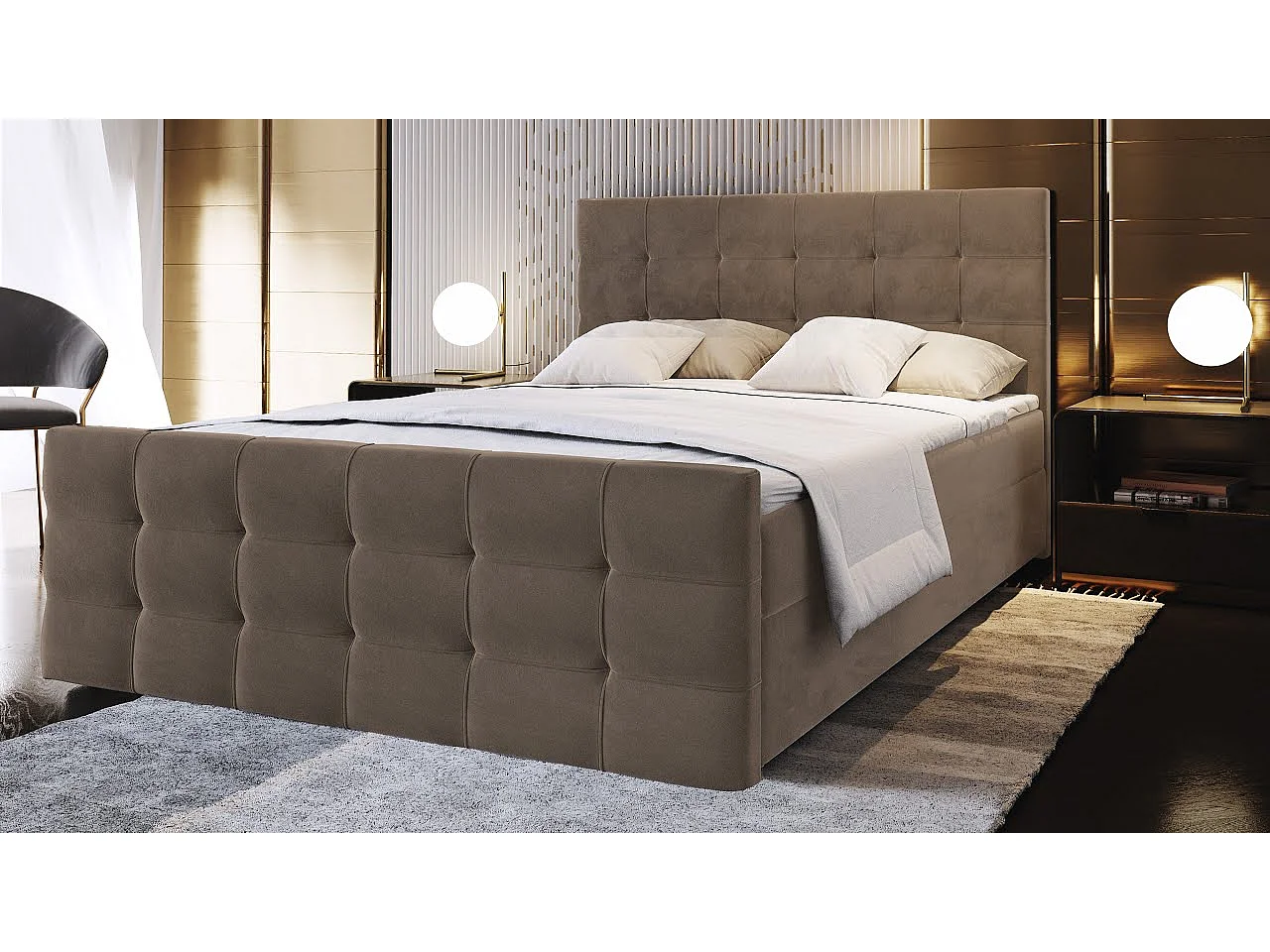 Boxspringbed AMON 160x200 cm Set met hoofdbord, bedbodem en matras, Grijs