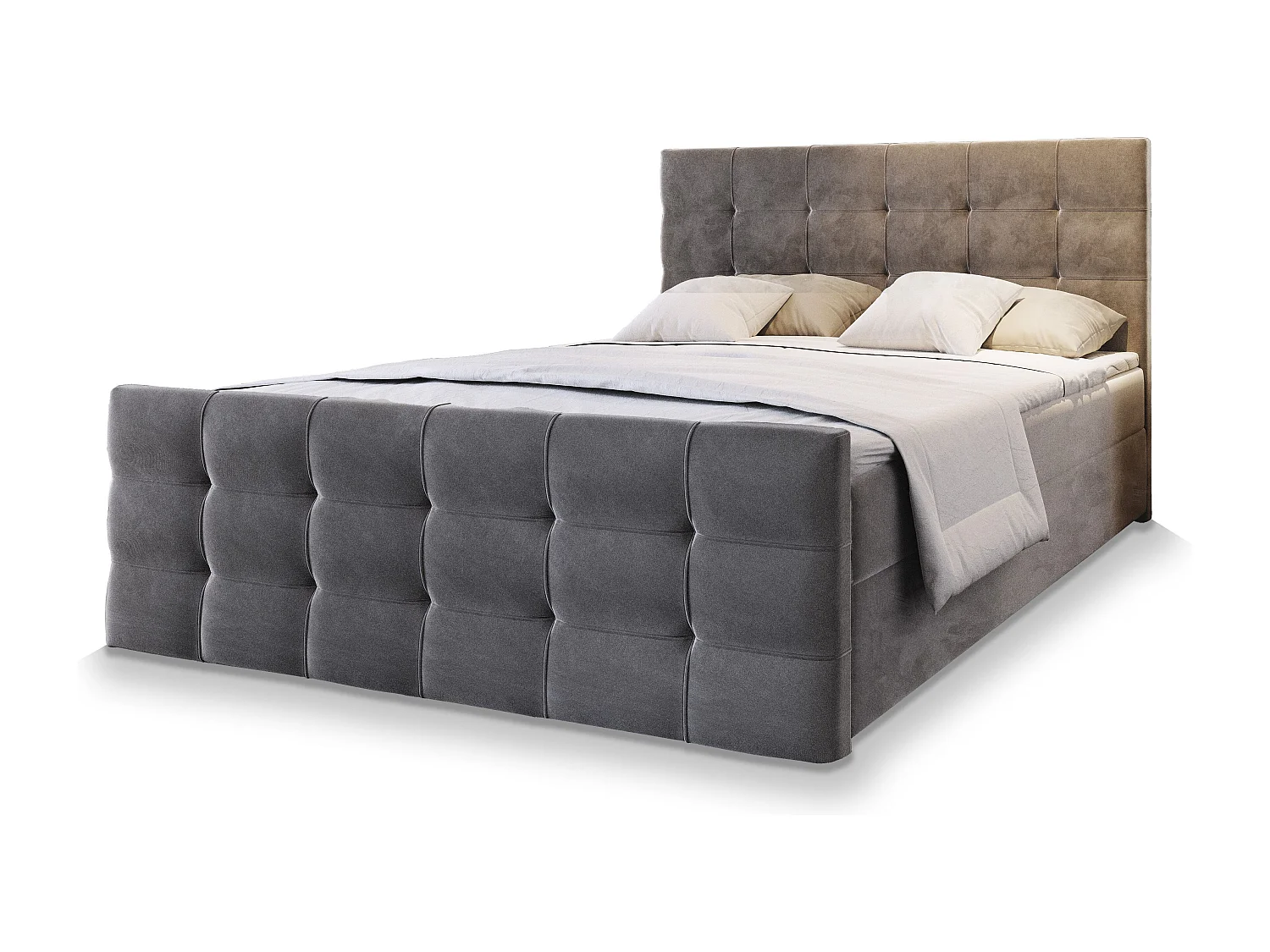 Boxspringbed AMON 160x200 cm Set met hoofdbord, bedbodem en matras, Grijs