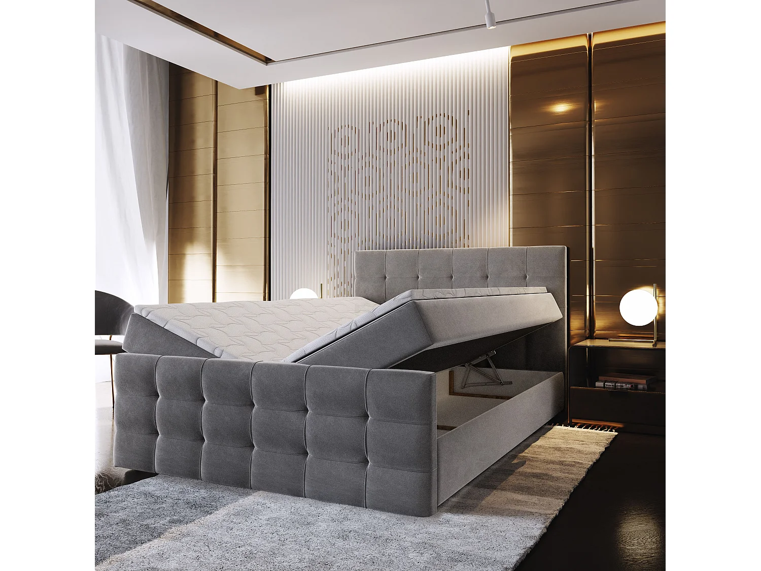 Boxspringbed AMON 160x200 cm Set met hoofdbord, bedbodem en matras, Grijs