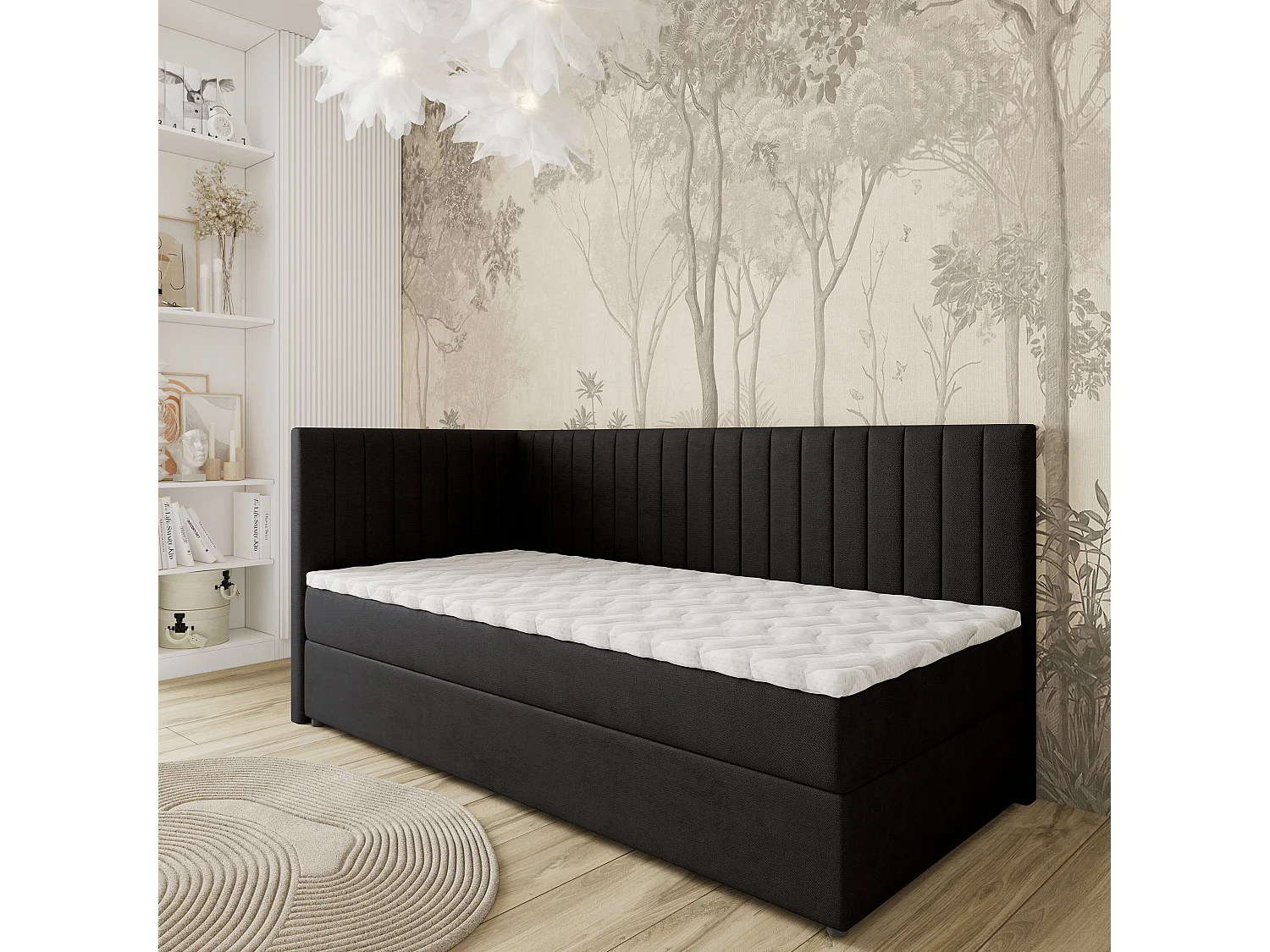 Boxspringbed ARIS 100x200 cm Set met hoofdbord, bedbodem en matras, Zwart
