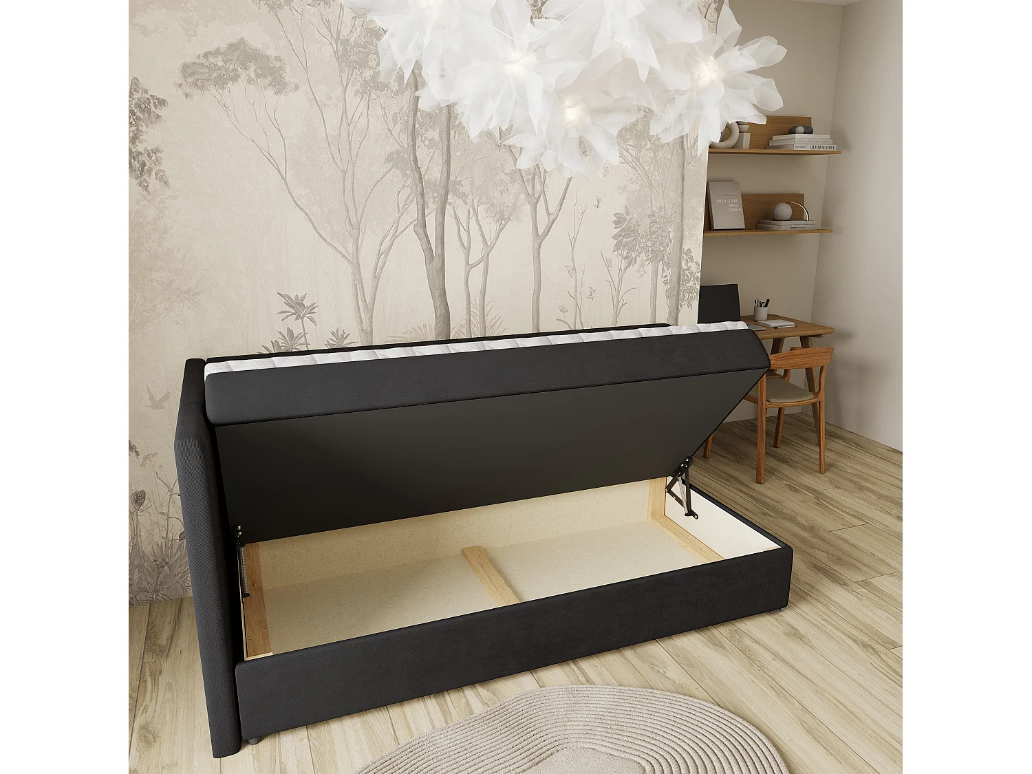 Boxspringbed ARIS 100x200 cm Set met hoofdbord, bedbodem en matras, Zwart