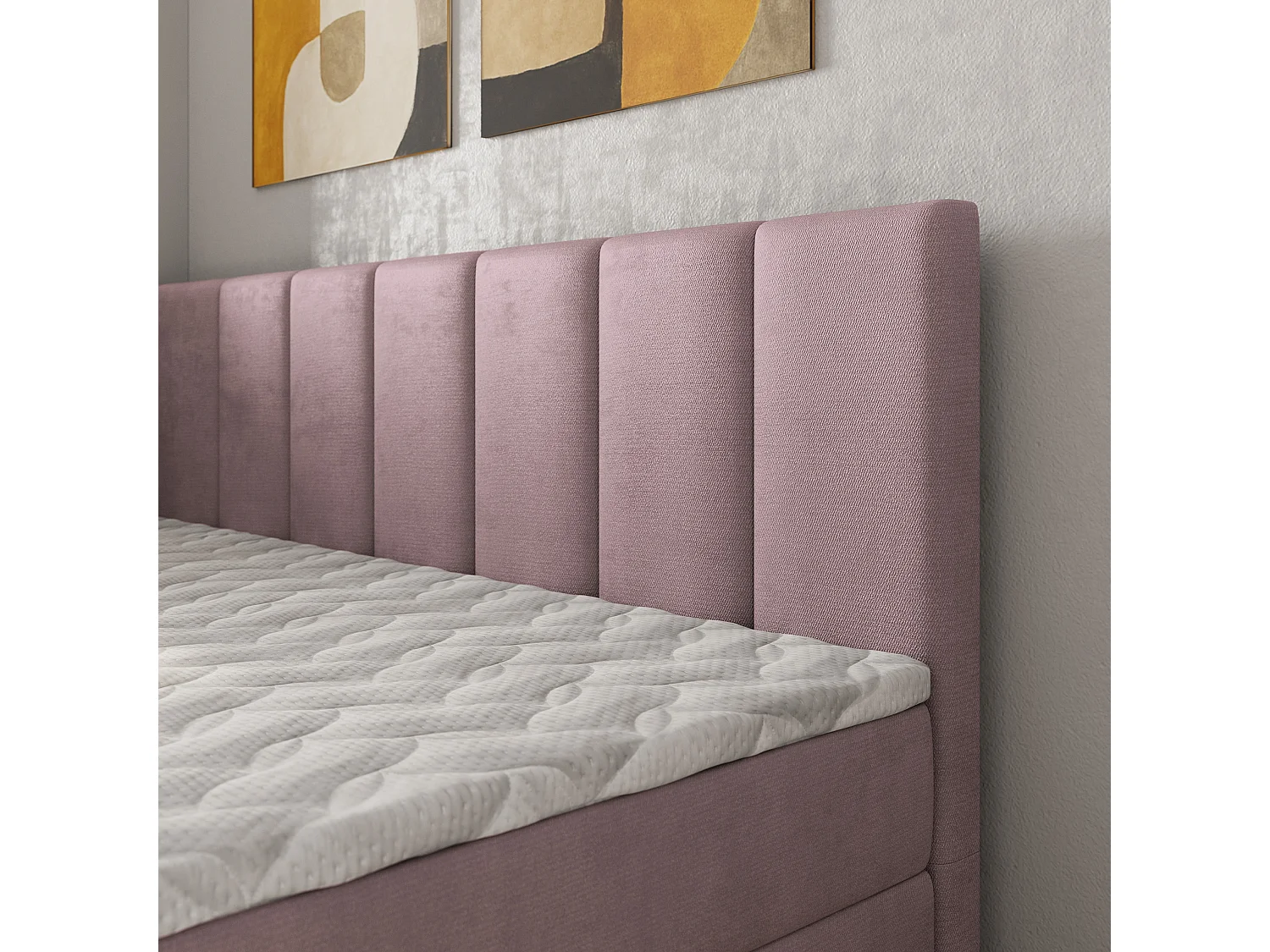 Boxspringbed BEVE 90x200 cm Set met hoofdbord, bedbodem en matras, Poederroze