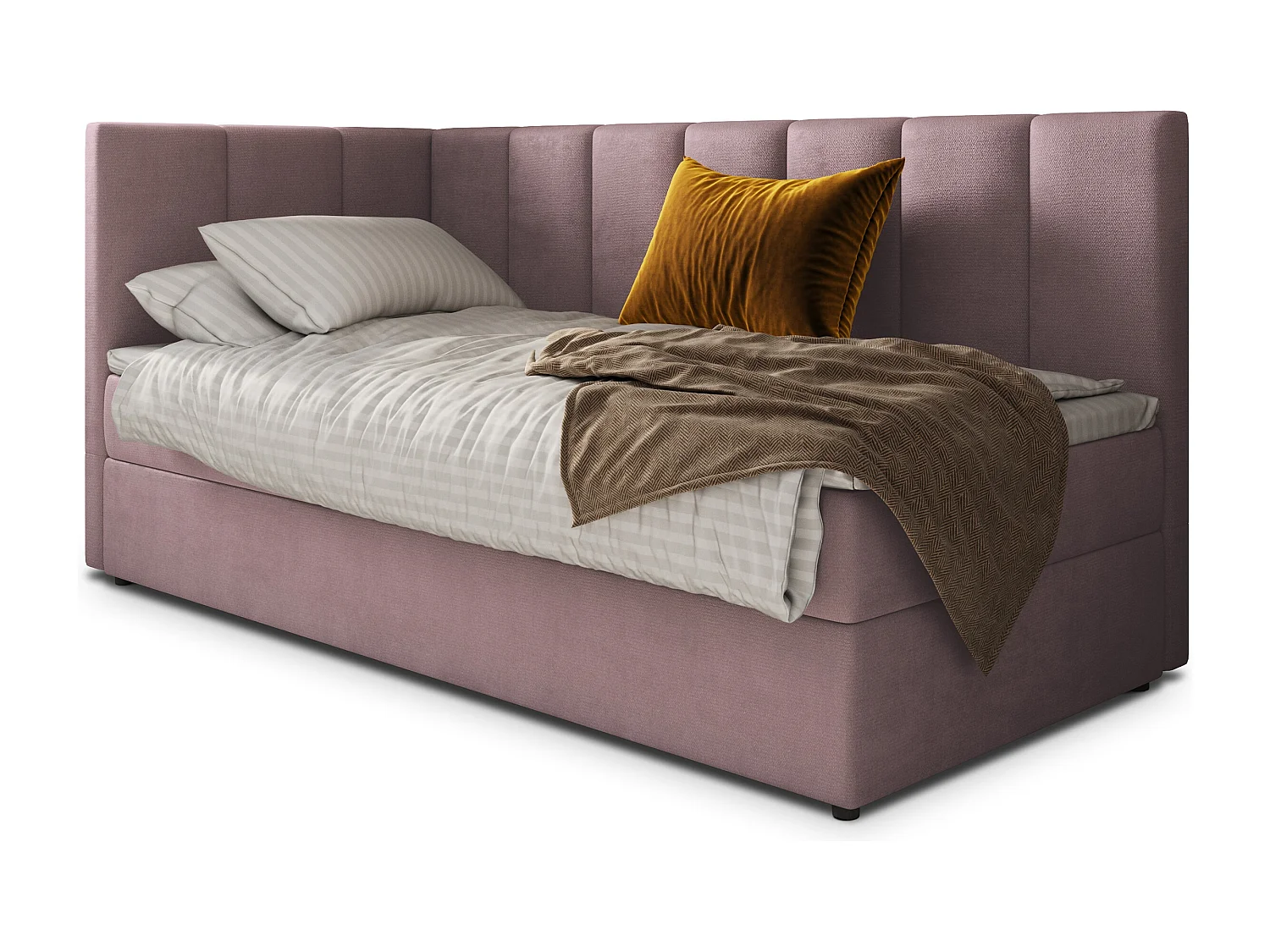 Boxspringbed BEVE 90x200 cm Set met hoofdbord, bedbodem en matras, Poederroze